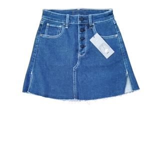 Hale Avri Charyl Mini A-Line Slit Fringed Denim Jean Skirt Blue New